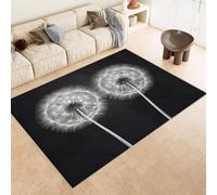 Genérico Alfombra Salon Diente de león en 3D, Alfombra para salón Estampado Floral botánico Negro, Vintage Boho Estilo Bohemio, Anti Derrame, Fácil de Limpiar, Habitación, Cocina, Salón 140x200cm
