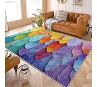 Genérico Alfombra Salón Dormitorio 120x180 cm 3D Plumas Pintura Al óLeo Moderna Lavable y Antideslizante Pelo Corto de Alfombra Vistoso Suave Esponjoso Sin Desprendimiento para Habitación Infantil