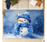 Genérico Alfombra Salon Dormitorio 140 x 200 cm, Óleo Pelo Corto Antideslizante Alfombras de Juegos para Entrada Guardería, Muñeco De Nieve Sombrero Pájaro, Lavable Azul Real Felpudo Entrada Casa
