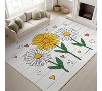 Genérico Alfombra Salon Dormitorio 60 x 100 cm, Floral Pelo Corto Antideslizante Alfombras de Juegos para Entrada Guardería, Rústico Margaritas Fresco, Lavable Blanco Marfil Felpudo Entrada Casa