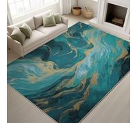 Genérico Alfombra Salon Dormitorio 60 x 100 cm, Mármol Pelo Corto Antideslizante Alfombras de Juegos para Entrada Guardería, Flujo Abstracto Lujoso, Lavable Cian Oscuro Felpudo Entrada Casa