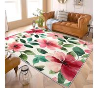 Genérico Alfombra Salón Dormitorio 80x150 cm RomáNtico Floral Estampado. Moderna Lavable y Antideslizante Pelo Corto de Alfombra Rosa Suave Esponjoso Sin Desprendimiento para Habitación Infantil