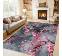 Genérico Alfombra Salon Flores de Cerezo 80 x 150cm, Alfombra Flor Rosa Acuarela, Alfombras de Pelo Corto Suave Lavable Antideslizante para Dormitorio, Home Decoration P-&55