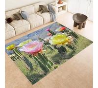 Genérico Alfombra Salon Grande 140x200 cm Impresión Cactus Flor Hierba 3D de Patrones Alfombra Lavable a Máquina Material Antideslizante Similar a la Cachemira Alfombra Habitacion Cuarto de Niños
