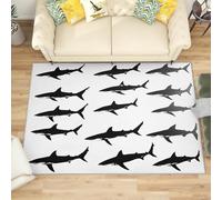 Genérico Alfombra Salon Grande 160x230 cm ImpresióN de TiburóN OceáNico Antideslizante Alfombras Lavables en Lavadora Alfombra de Habitacion En Blanco y Negro Modernas Decoración Tapete Pelo Corto