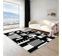 Genérico Alfombra salón Grande Fluffy Lavable - Alfombra Antideslizante súper Suave mullida, Alfombra cómoda esponjosa Moderna, Simple Digital a Rayas, 180 X 270 cm, Blanco y Negro