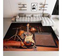 Genérico Alfombra Salon Guitarra batería 160x230cm Alfombra de Pelo Corto Modern, Alfombras Antideslizante Lavables para Sala, Dormitorio, Decoración Hogar