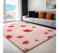 Genérico Alfombra Salon - Lavable Impresa Alfombras Pelo Corto Alfombra Antideslizante - Dormitorio Decoración Caricatura Linda Fresa Flor -Rosa 100 x 150 cm