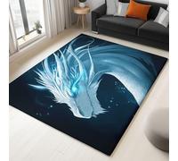 Genérico Alfombra Salon - Lavable Impresa Alfombras Pelo Corto Alfombra Antideslizante - Dormitorio Decoración Fantasía Magia Hielo Dragón Blanco -Azul Oscuro 100 x 150 cm
