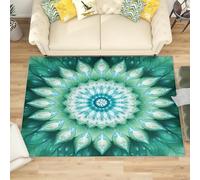 Genérico Alfombra Salon Moderna de Pelo Corto y Suave, Flores de Mandala MíSticas Antideslizante Alfombras de Habitacion Lavable Antiincrustante, Verde Salvia Tapete para Comedor Cocina 120x180 cm