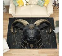 Genérico Alfombra Salon Moderna de Pelo Corto y Suave, PatróN de Cabra Negra MíStica Antideslizante Alfombras de Habitacion Lavable Antiincrustante, Negro Tapete para Comedor Cocina 140x200 cm