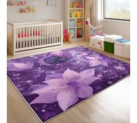 Genérico Alfombra Salon Moderna de Pelo Corto y Suave, PúRpura Antideslizante Alfombras de Habitacion Lavable Antiincrustante, Estampado Floral de Mariposas Tapete para Comedor Cocina 80x150 cm