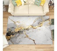 Genérico Alfombra Salon Moderna de Pelo Corto y Suave, Tinta MáRmol Antideslizante Alfombras de Habitacion Lavable Antiincrustante, Textura Dorada Tapete para Comedor Cocina 180x240 cm