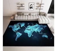 Genérico Alfombra Salon Moderna Mapa del Mundo Azul 180x240cm Alfombra Lavable Antideslizante Suave, Alfombras para Salón Dormitorio Cuarto de Niños Decoracion Interiores