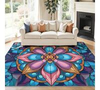 Genérico Alfombra Salon Multicolor Antideslizante Alfombras Lavables 160 x 230 cm, Lujo Simetría Retro Caleidoscopio Alfombra Pelo Corto en Lavadora Tapetes para Sala Habitacion Dormitorio Comedor