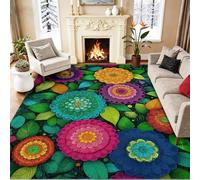 Genérico Alfombra Salon Multicolor Antideslizante Alfombras Lavables 60 x 90 cm, Bohemio Étnico Floral Mandalas Hojas Alfombra Pelo Corto en Lavadora Tapetes para Sala Habitacion Dormitorio Comedor
