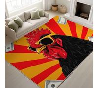 Genérico Alfombra Salon Negro Rojo Antideslizante Alfombras Lavables 160 x 230 cm, Caricatura Brillante Vívido Gallo Alfombra Pelo Corto en Lavadora Tapetes para Sala Habitacion Dormitorio