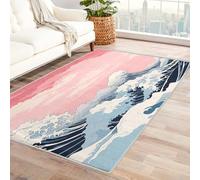 Genérico Alfombra Salon Ola Japonesa, Alfombras Antideslizante Lavable Oriental Asiático Japonés, Adecuado para Alfombra de Franela de Cocina, Sala, Entrada de Estar 50 x 80 cm C14