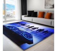 Genérico Alfombra Salon Pelo Corto 60x90 cm Consola DJ para Fiestas Baile, Alfombra Dormitorio Antideslizante Lavables en Lavadora, Azul Tapete Habitacion para Living Room Comedor