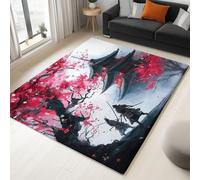 Genérico Alfombra Salon Pelo Corto Estilo Japonés Samuráis Flores De Cerezo, Blanco Alfombra Dormitorio Tapete Antideslizantes Lavables, Alfombras para Habitación Escalera Comedor Cocina 60 x 90 cm