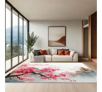 Genérico Alfombra Salón Pelo Corto Suave - Alfombras Dormitorio Matrimonio Comedor Gran Alfombra Antideslizante Romance Cerezos En Flor Montañas Y Ríos, 120 x 160 cm