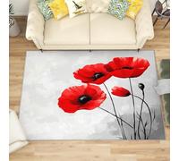 Genérico Alfombra Salon Pequeño 60x90 cm Tema de Flor Roja de La Planta Antideslizante Alfombras Lavables en Lavadora Alfombra de Habitacion Grafiti Gris Modernas Decoración Tapete Pelo Corto