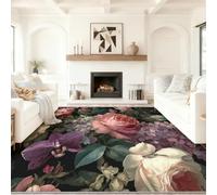 Genérico Alfombra Salon Plantas De Lujo Flores Rosas Orquídeas, Comedor Lavable Antideslizante Alfombra, Multicolor Alfombra Pelo Corto 120 x 180 cm para Dormitorio Cocina Hall Entrada Pasillo