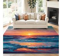 Genérico Alfombra Salon Precioso Paisaje Océano Olas Puesta De Sol, Comedor Lavable Antideslizante Alfombra, Multicolor Alfombra Pelo Corto 60 x 90 cm para Dormitorio Cocina Hall Entrada Pasillo