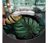 Genérico Alfombra Salon Redonda 60 cm, Negro Alfombra Habitacion Dormitorio Antideslizante Lavables en Lavadora, Arte Moderno Fino Planta Hoja De Palma Pelo Corto Alfombras para Comedor Balcón