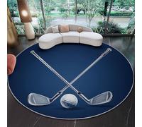 Genérico Alfombra Salon Redonda 90 cm, Azul Alfombra Habitacion Dormitorio Antideslizante Lavables en Lavadora, Deportes Ocio Pelotas De Golf Palos Pelo Corto Alfombras para Comedor Balcón