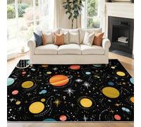 Genérico Alfombra Salon Universo Divertido Retro Planetas Estrellas, Comedor Lavable Antideslizante Alfombra, Negro Alfombra Pelo Corto 60 x 120 cm para Dormitorio Cocina Hall Entrada Pasillo
