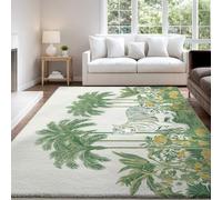 Genérico Alfombra Salon Verde Amarillo Antideslizante Alfombras Lavables 160 x 230 cm, Estilo Persa Planta Tigre Alfombra Pelo Corto en Lavadora Tapetes para Sala Habitacion Dormitorio