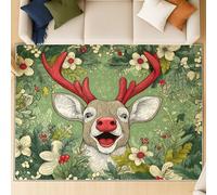 Genérico Alfombra Shagg de Pelo Corto para Salón - Suave, de Fácil Cuidado y de Pelo Bajo, con Diseño Abstracto Exagerado Animales de Dibujos Animados,Patrón Multicolor en Verde 160 x 230 cm