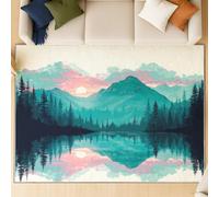 Genérico Alfombra Shagg de Pelo Corto para Salón - Suave, de Fácil Cuidado y de Pelo Bajo, con Diseño Fresco Curativo Natural,Patrón Multicolor en Verde Oscuro 120 x 170 cm