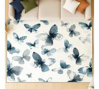 Genérico Alfombra Shagg de Pelo Corto para Salón - Suave, de Fácil Cuidado y de Pelo Bajo, con Diseño Mariposa Pintura de Tinta Artística,Patrón Multicolor en Azul grisáceo 80 x 150 cm