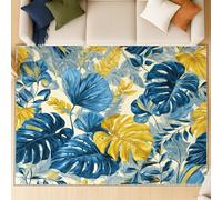 Genérico Alfombra Shagg de Pelo Corto para Salón - Suave, de Fácil Cuidado y de Pelo Bajo, con Diseño Selva Tropical Plantas Fresco,Patrón Multicolor en Azul 140 x 200 cm