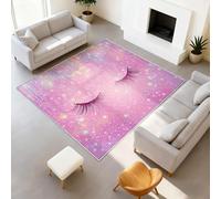 Genérico Alfombra y Mullida de Pelo Corto, para Salón Dormitorio, Inferior Antideslizante, Lavable hasta, También Apto para Comedor y Exterior 60 cm x 120 cm Rosa Brillante Estrellas Pestañas