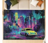 Genérico Alfombra y Mullida de Pelo Corto, para Salón Dormitorio, Inferior Antideslizante, Lavable hasta, También Apto para Comedor y Exterior 120 cm x 170 cm Morado Ciudad Luces Coche