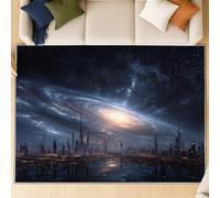 Genérico Alfombra y Mullida de Pelo Corto, para Salón Dormitorio, Inferior Antideslizante, Lavable hasta, También Apto para Comedor y Exterior 120 cm x 170 cm Azul Futurista Ciudad Luz Estelar