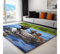 Genérico Alfombras Adolescente Niño Habitacion diseño Antideslizante Extrasuave - Alfombra Dormitorio Alfombra Cocina Tapete Sala Azul Representación Realista De Ríos Y Aves 80 x 150 cm