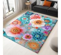 Genérico Alfombras Adolescente Niño Habitacion diseño Antideslizante Extrasuave - Alfombra Dormitorio Alfombra Cocina Tapete Sala Verde Etnicidad Tradición Flores 80 x 150 cm