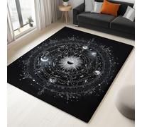 Genérico Alfombras De Área Retro Signos del Zodíaco 180 X 240 Cm para Comedor Dormitorio Pasillo Cocina Sala De Estar, Sol Luna Alfombras De Corredor Suave Antideslizante Negro