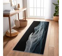 Genérico Alfombras de Pasillo 60 x 150 cm Alfombra Corredor Antideslizante Larga Alfombras de área Lavable Suave Líneas De Ondas Gigantes Abstractas Alfombra Comedor Pasillo, Negro Gris