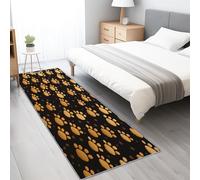 Genérico Alfombras de Pasillo 60 x 180 cm Alfombra Corredor Antideslizante Larga Alfombras de área Lavable Suave Lindas Huellas De Patas De Gato Alfombra Comedor Pasillo, Negro Dorado