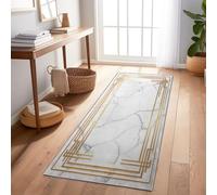 Genérico Alfombras de Pasillo 80 x 300 cm Alfombra Corredor Antideslizante Larga Alfombras de área Lavable Suave Mármol Moderno Y Refinado Alfombra Comedor Pasillo, Oro Blanco