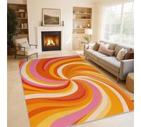 Genérico Alfombras Espiral Retro para Sala de Estar y Quarto, Alfombras Remolino Naranja Abstracto Grandes de 140x200 cm, Lavables y Antideslizantes Tapete, Decoración del Hogar C19