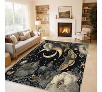 Genérico Alfombras Floral Polilla Mística para Sala de Estar y Quarto, Alfombras Luna Dorada Estrellas Grandes de 160x230 cm, Lavables y Antideslizantes Tapete, Decoración del Hogar C&J52