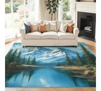 Genérico Alfombras Lavables para Sala de Estar 140 x 200 cm - Naturaleza Montañas Nevadas Lagos Alfombras Estampadas para Dormitorio, Azul Alfombra de Pelo Corto Antideslizante para Mesita de Noche