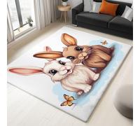 Genérico Alfombras Lavables para Sala de Estar Animal Conejo Mariposa 140 x 200 cm, de Pelo Corto Suaves para Dormitorio - Antideslizantes, esponjosas de Lana sintética con Efecto