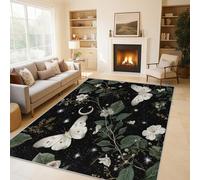 Genérico Alfombras Mariposa Blanca para Sala de Estar y Quarto, Alfombras Estrellas Luna Floral Grandes de 120x160 cm, Lavables y Antideslizantes Tapete, Decoración del Hogar C&J56